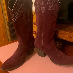 Overland Co. Wine Suede Cowboy Boots